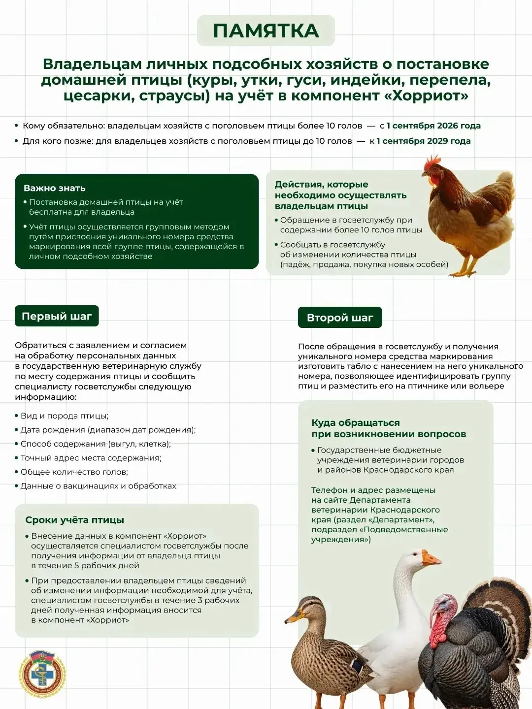 Памятка о постановке домашней птицы на учет